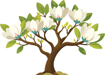 Obraz premium Magnolia tree Isolated flat vector illustration 