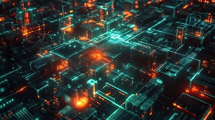 Abstract high-tech digital grid with glowing nodes and circuits representing the flow of data in modern tech systems