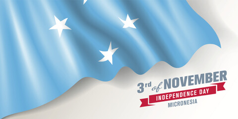 Micronesia independence day vector banner, greeting card. Micronesian wavy flag in 3rd of November national patriotic holiday horizontal design
