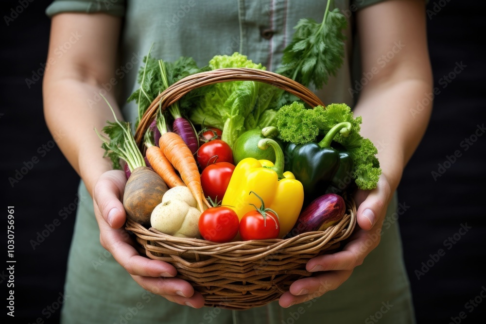 Sticker Vegetable organic basket food.