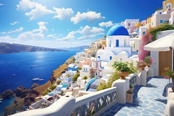 Obraz premium Santorini day transportation architecture.