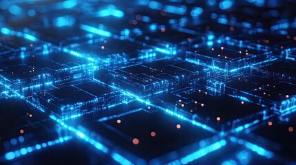 Fototapeta premium Abstract network of glowing blue nodes and connections symbolizing digital data exchange and technological operations