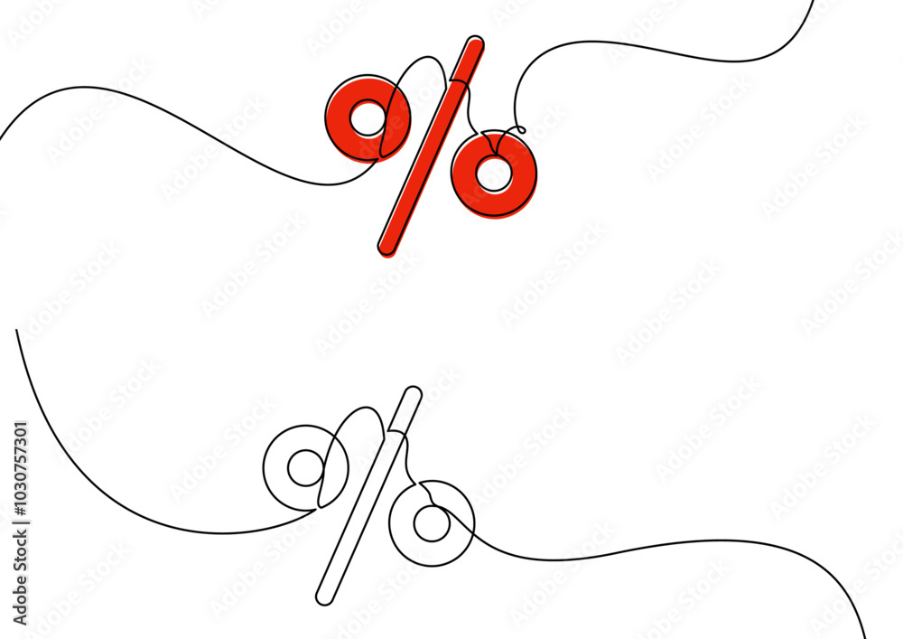 Wall mural abstract percentage symbol combining red and black outlines with a flowing line. vector illustration