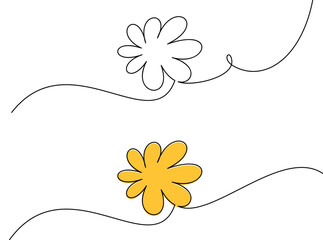 Elegant line art featuring simple yellow and white flowers in a flowing abstract design. Vector illustration.