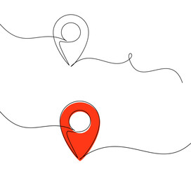 Vector illustration featuring red and white location markers connected by flowing lines, perfect for map or navigation designs.