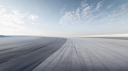 Fototapeta premium Deserted race track with chicanes, pristine asphalt, and plenty of copy space for text, no cars, no people