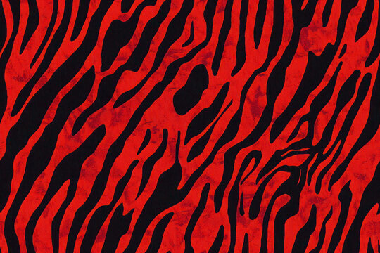 Full seamless tiger and zebra stripes animal skin pattern. Red black texture for textile fabric print.