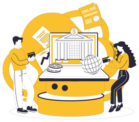 Mobile banking vector illustration. Navigate cyberspace finance with compass reliable mobile banking services Money transcends physical boundaries in ethereal realm mobile banking Mobile banking