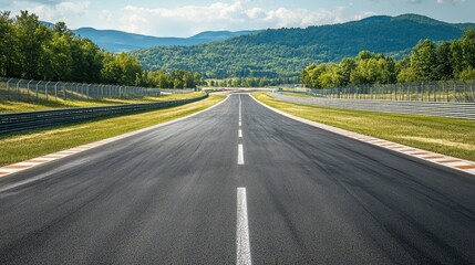 Fototapeta premium Empty race circuit with clean lane markings and open copy space, no vehicles or people in sight