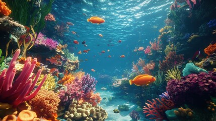 Naklejka premium Colorful coral reef with fish swimming.