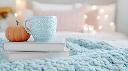 Serene Autumn-Inspired Aesthetic with Classic Novels, Pumpkins, and Vintage Decor for Instagram Photos