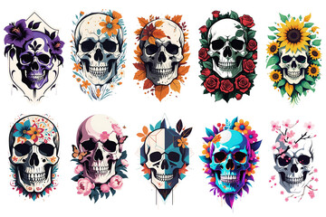 Tropical Floral Skull – Exotic Skull Design with Lush Flowers and Leaves