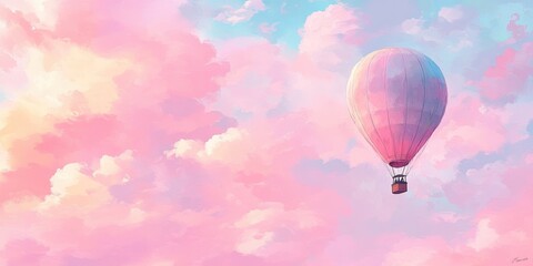 Obraz premium Hot air balloon ascending through pastel clouds.