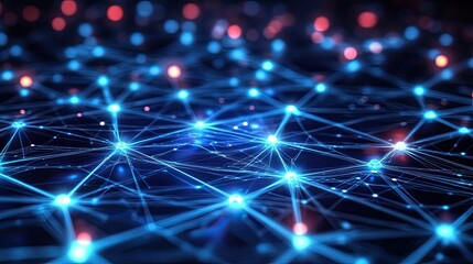 Futuristic digital grid with glowing circuits and nodes symbolizing the future of technological processes