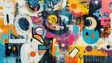 Abstract urban art with vibrant colors.