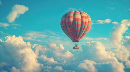 Fototapeta premium Colorful hot air balloon flying above clouds.