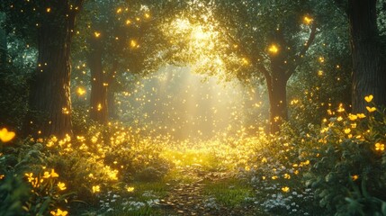 Enchanting Forest with Glowing Fireflies