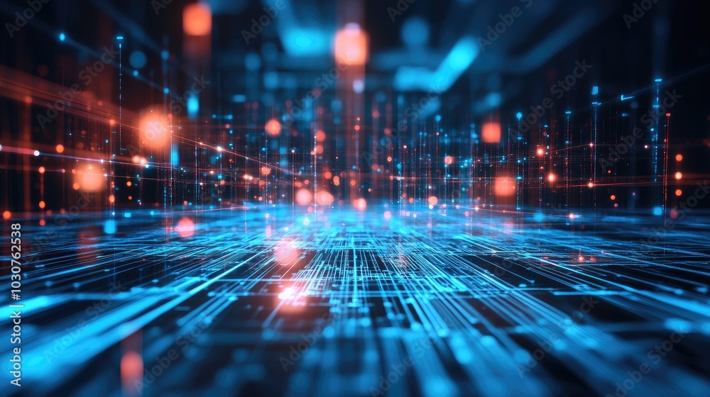 Poster glowing digital network with abstract data pathways symbolizing tech processes and digital transform