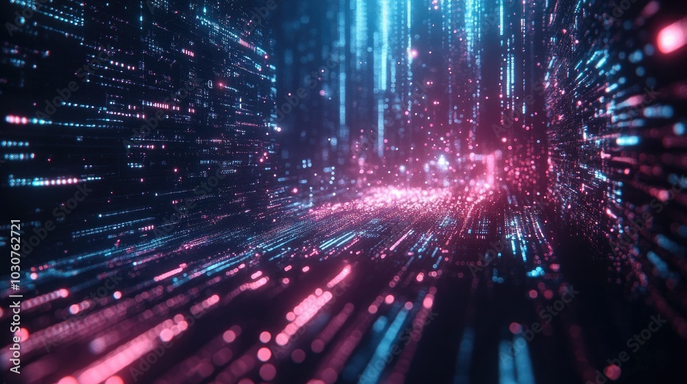 Poster glowing digital network with abstract data pathways symbolizing tech processes and digital transform