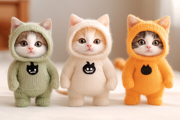 Halloween Wallpaper with adorable cats wearing Halloween costumes, with a warm and playful feel
