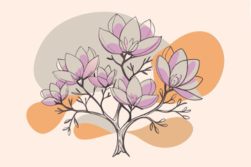 Magnolia tree Isolated flat vector illustration 