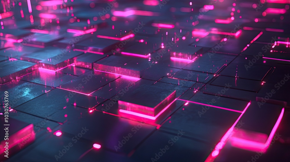 Poster high-tech glowing grid and abstract geometric shapes representing digital transformation and technol
