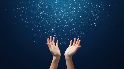 Hands reaching for sparkling stars.