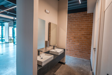 innovative workspaces, modern office room, bathroom