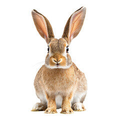 Obraz premium Adorable Bunny Portrait: A charming brown rabbit sits attentively, its large ears perked up, in a captivating close-up shot. Perfect for Easter, pet-themed projects, and more. 