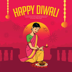 Happy Diwali or Deepawali Social Media Post Template Banner