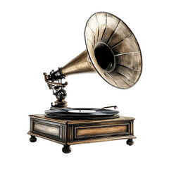 Vintage Gramophone: A timeless beauty: A classic gramophone, crafted with intricate details and a rich patina, stands ready to transport you back to the golden age of music.