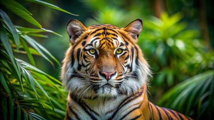 Obraz premium Minimalist Portrait of the Majestic Malayan Tiger in Natural Habitat