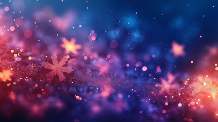 A colorful background with a snowflake and star pattern. The snowflake is in the center of the image and the star is on the right side. The background is a mix of blue and pink colors
