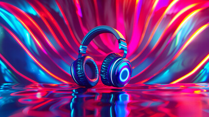 Vibrant Headphones with Colorful Bokeh Background