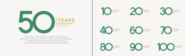 anniversary logo set. vector design green and gold color can be use for special moment