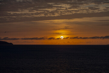 sunset in black sand beach in Fogo Island, Volcano beach, Cabo Verde