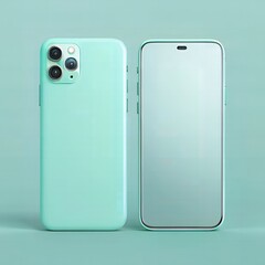 A sleek mockup of the smartphone in mint color with soft green background