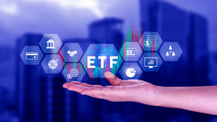 ETF investment concept, Exchange Traded Fund, ETF stock options and stock market index fund, Growing Wealth in the Financial Market.