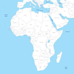 Africa map on blue background