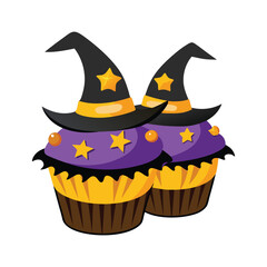 Witch Hat Cupcakes Magical Treats for a Spooky Halloween vector illustration 