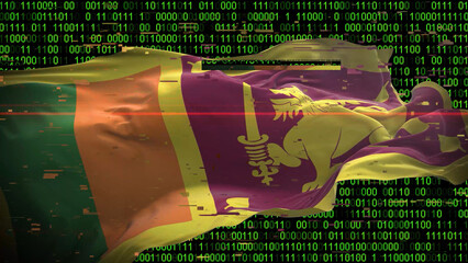 Binary code on flag of Sri Lanka. Program source code or Hacker concept on Sri Lankan flag. Sri...
