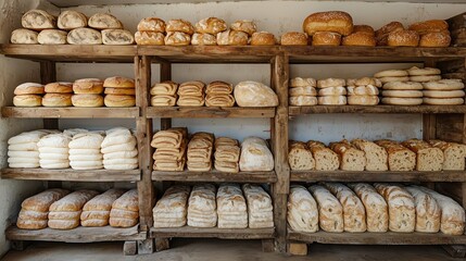 Artisan Bakery Display of Freshly Baked Bread