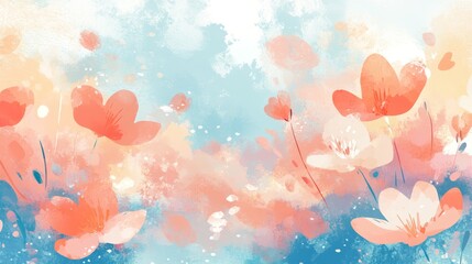 Abstract floral watercolor background with vibrant splashes of color 