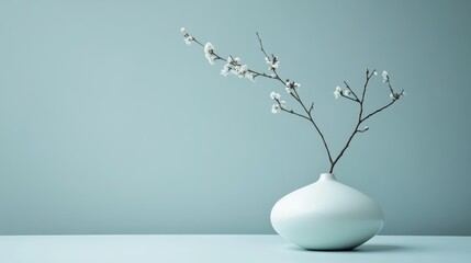 Minimalist elegance, a single branch of flowers in white vase captures the essence of simple beauty