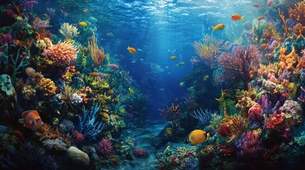 Naklejka premium Colorful coral reef with fish swimming.