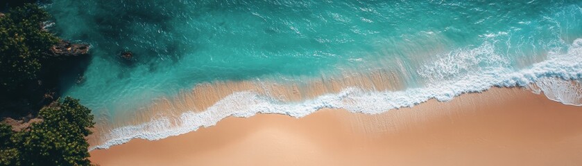 Majestic ocean wave crashes upon sandy shore, a breathtaking seascape tranquil