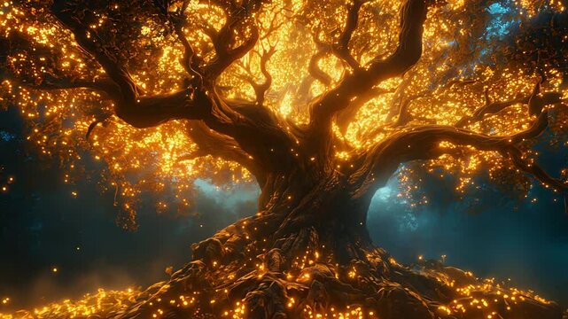 A Majestic Glowing Tree, beautifully illuminated by enchanting light
