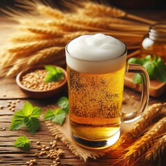 Beer, beer mug, alcohol, food, drinks, hops, products, meal, lunch, celebration, buffet, dinner. 