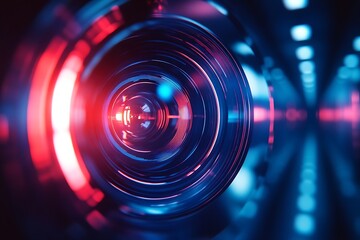 Obraz premium Abstract Camera Lens with Red and Blue Light Reflections