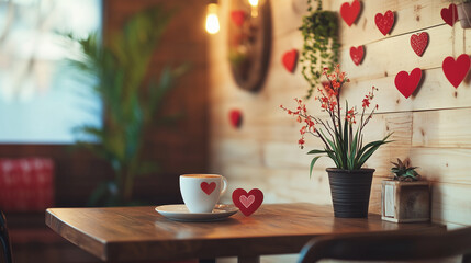 Obraz premium A cozy coffee shop setting with Valentine's decorations